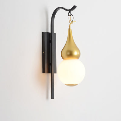 Lámpara de Aplique de Pared de 1 Luz con Calabaza de Vidrio de Hierro Chino Tradicional para Comedor 