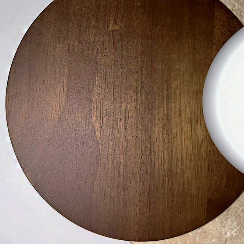 Traditional Japanese Round Yellow Travertine Solid Wood 1-Light Wall Sconce Lamp For Dining Room