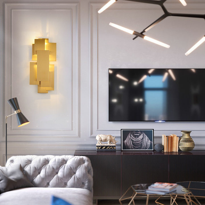 Contemporary Luxury Iron Geometric Rectangle Stitching 1-Light Wall Sconce Lamp For Dining Room