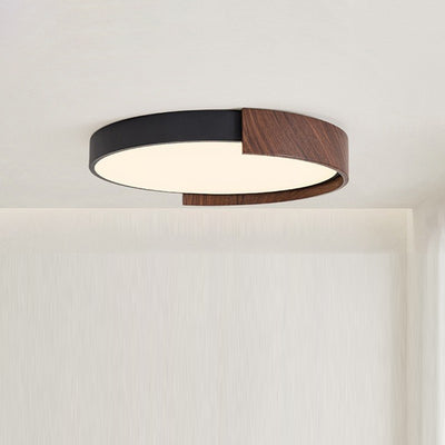 Luz de techo LED empotrada redonda de PVC con grano de madera de nogal imitación de hierro minimalista moderno para dormitorio 
