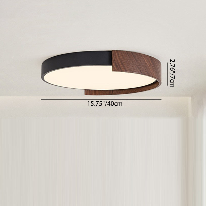 Luz de techo LED empotrada redonda de PVC con grano de madera de nogal imitación de hierro minimalista moderno para dormitorio 