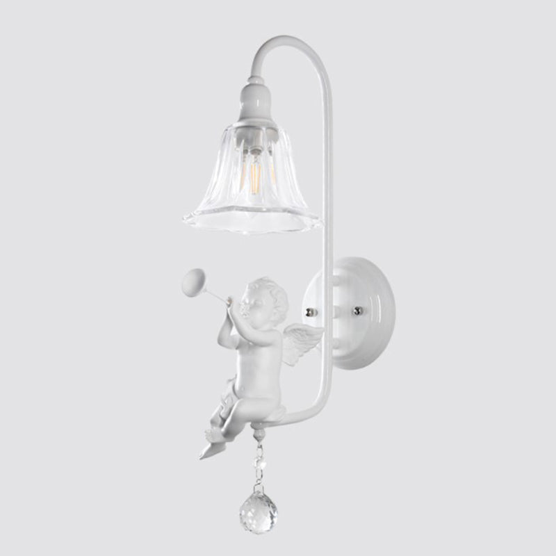 Lámpara Aplique de Pared de 1 Luz con Cristal de Resina y Trompeta de Ángel Tradicional Francesa para Sala de Estar 