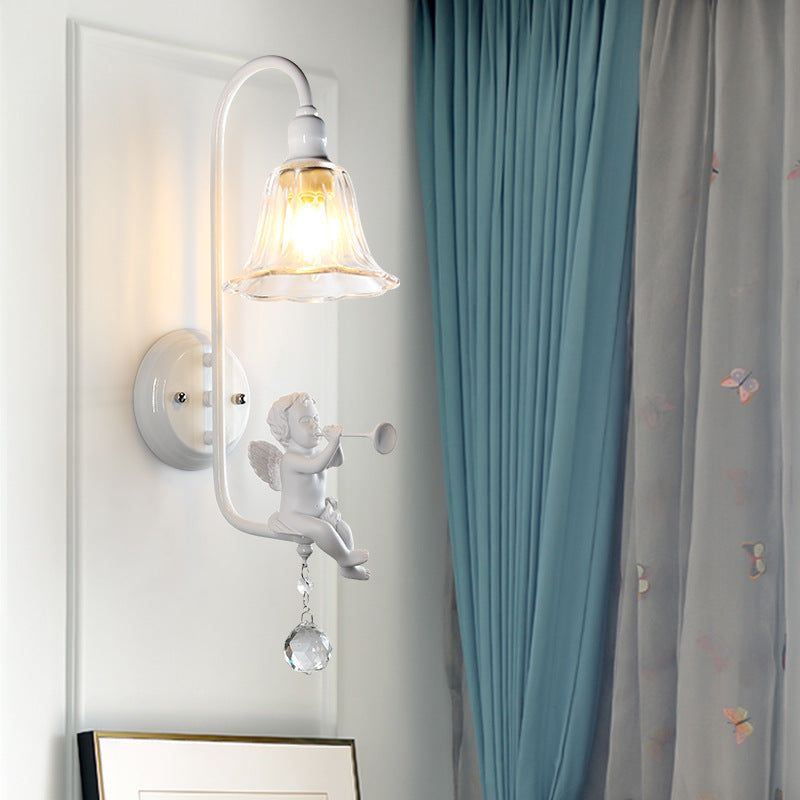 Lámpara Aplique de Pared de 1 Luz con Cristal de Resina y Trompeta de Ángel Tradicional Francesa para Sala de Estar 