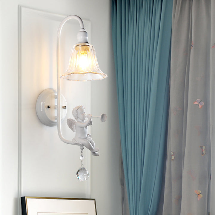 Lámpara Aplique de Pared de 1 Luz con Cristal de Resina y Trompeta de Ángel Tradicional Francesa para Sala de Estar 