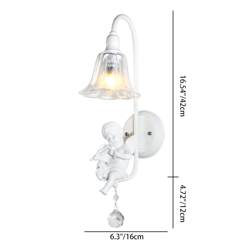 Lámpara Aplique de Pared de 1 Luz con Cristal de Resina y Trompeta de Ángel Tradicional Francesa para Sala de Estar 