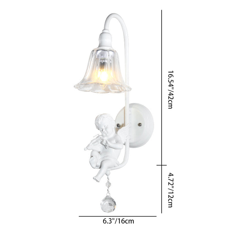 Lámpara Aplique de Pared de 1 Luz con Cristal de Resina y Trompeta de Ángel Tradicional Francesa para Sala de Estar 