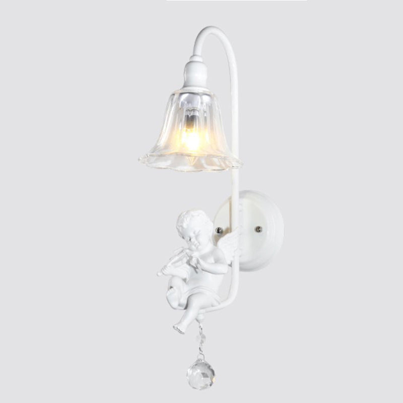 Lámpara Aplique de Pared de 1 Luz con Cristal de Resina y Trompeta de Ángel Tradicional Francesa para Sala de Estar 