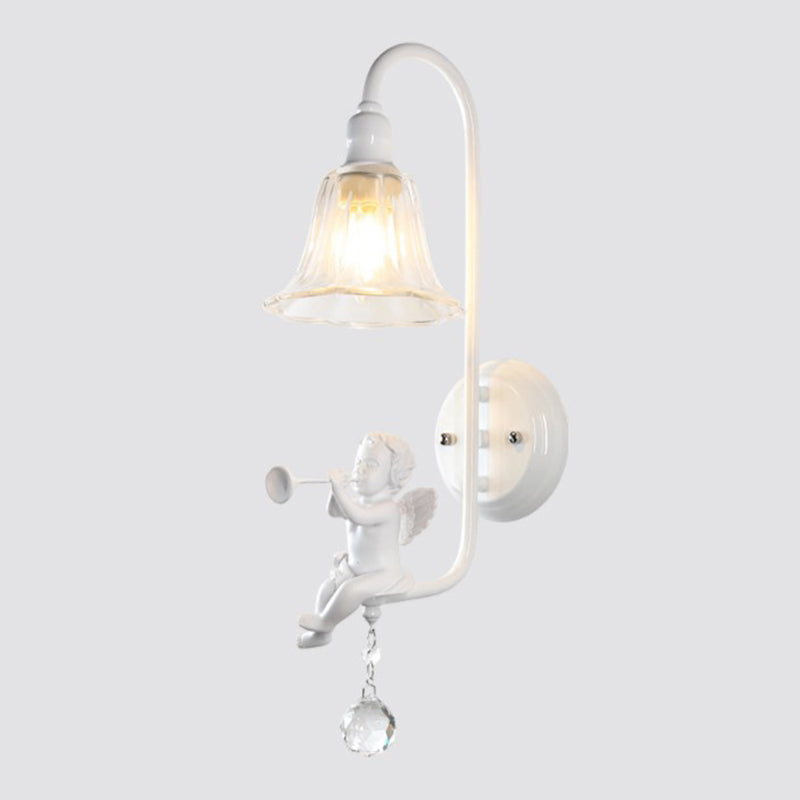 Lámpara Aplique de Pared de 1 Luz con Cristal de Resina y Trompeta de Ángel Tradicional Francesa para Sala de Estar 