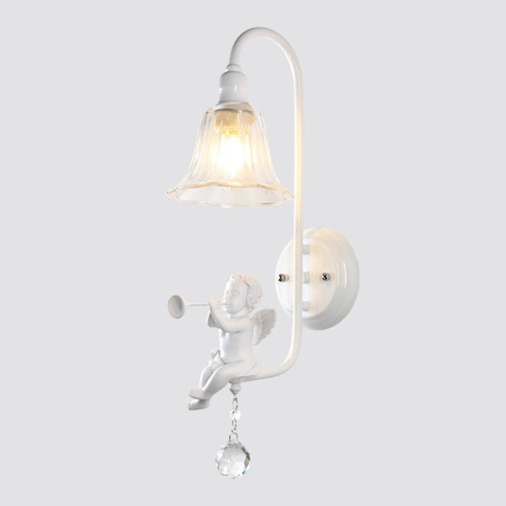 Lámpara Aplique de Pared de 1 Luz con Cristal de Resina y Trompeta de Ángel Tradicional Francesa para Sala de Estar 