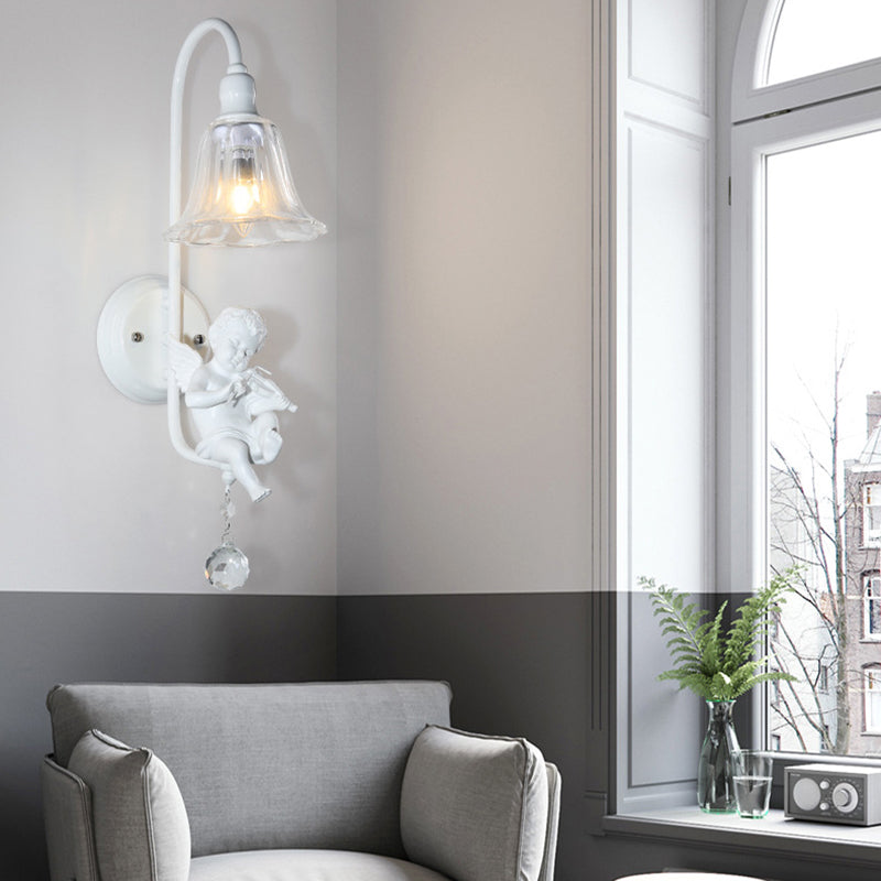 Lámpara Aplique de Pared de 1 Luz con Cristal de Resina y Trompeta de Ángel Tradicional Francesa para Sala de Estar 