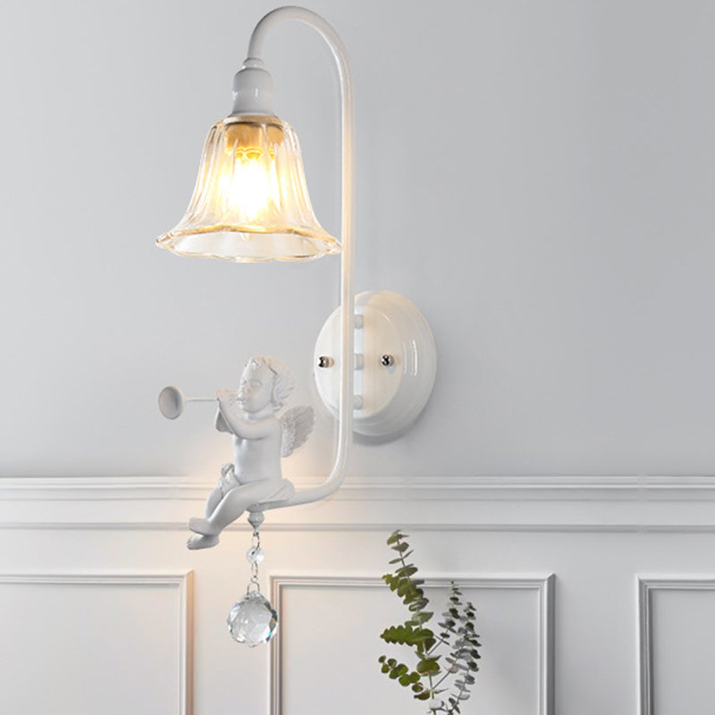 Lámpara Aplique de Pared de 1 Luz con Cristal de Resina y Trompeta de Ángel Tradicional Francesa para Sala de Estar 