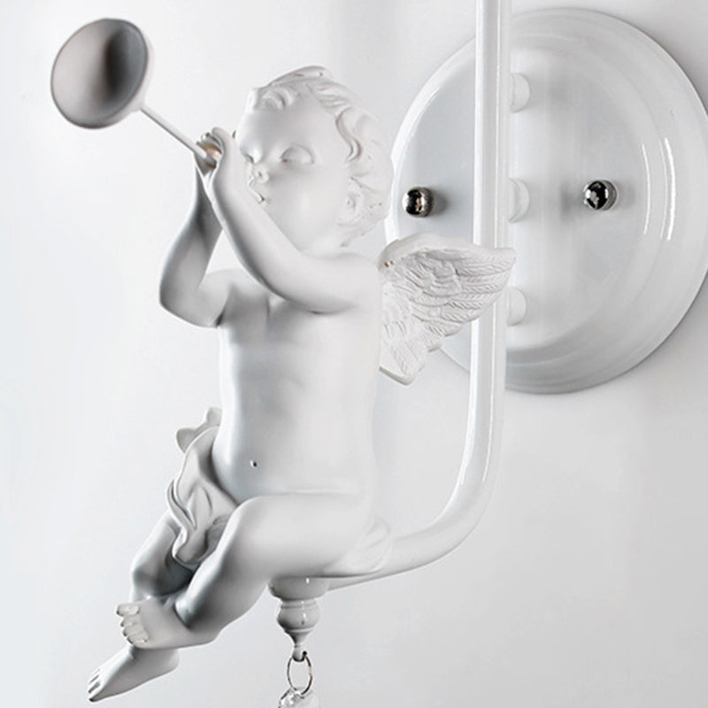 Lámpara Aplique de Pared de 1 Luz con Cristal de Resina y Trompeta de Ángel Tradicional Francesa para Sala de Estar 