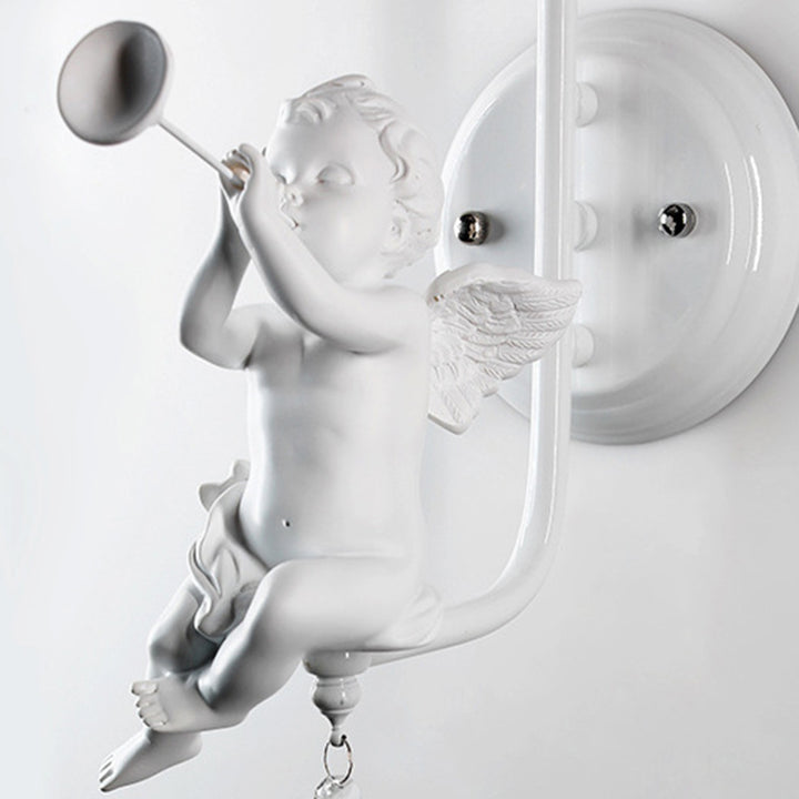 Lámpara Aplique de Pared de 1 Luz con Cristal de Resina y Trompeta de Ángel Tradicional Francesa para Sala de Estar 