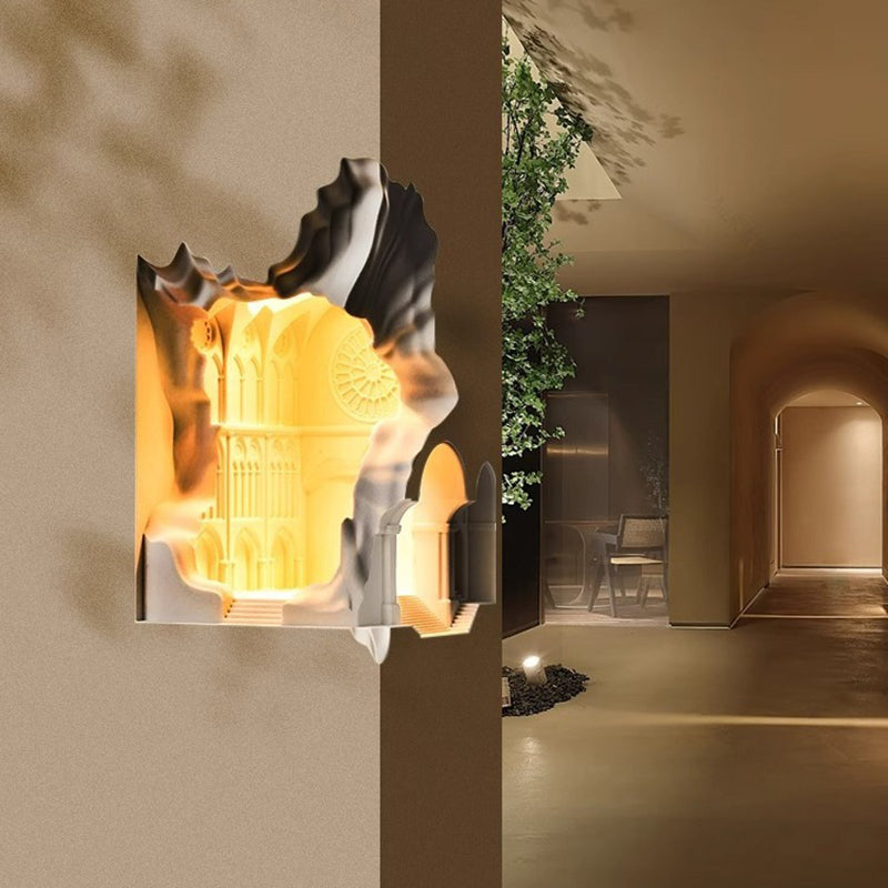 Contemporary Creative Plaster Castle Palace 1-Light Embedded Wall Sconce Lamp For Living Room