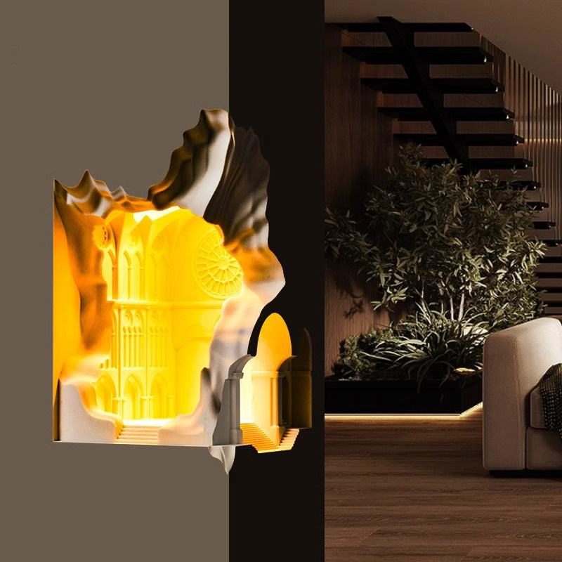 Contemporary Creative Plaster Castle Palace 1-Light Embedded Wall Sconce Lamp For Living Room