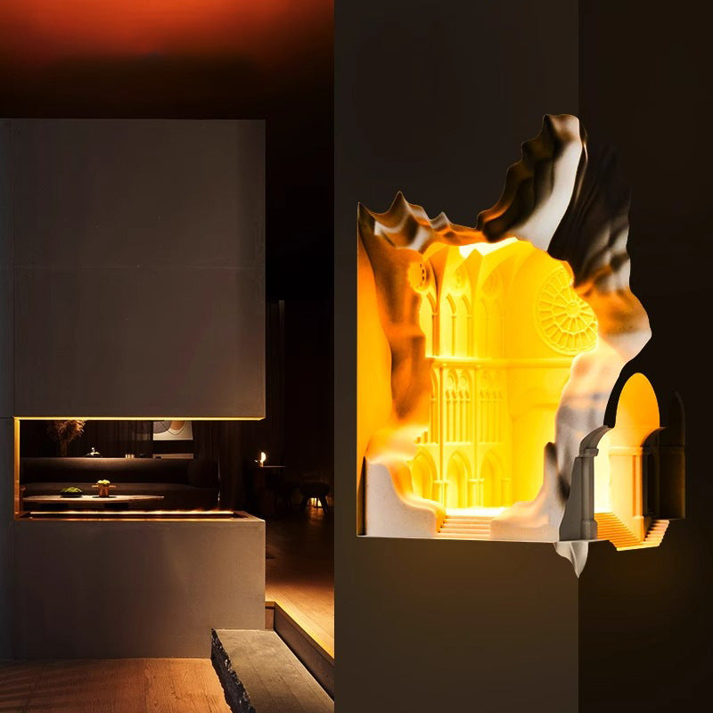 Contemporary Creative Plaster Castle Palace 1-Light Embedded Wall Sconce Lamp For Living Room