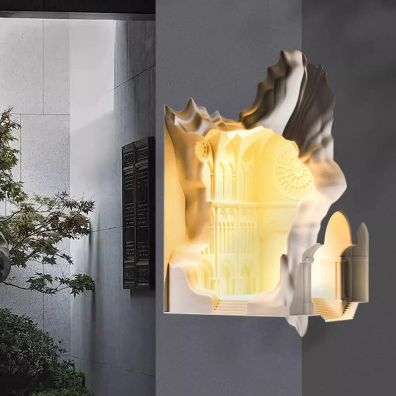 Contemporary Creative Plaster Castle Palace 1-Light Embedded Wall Sconce Lamp For Living Room