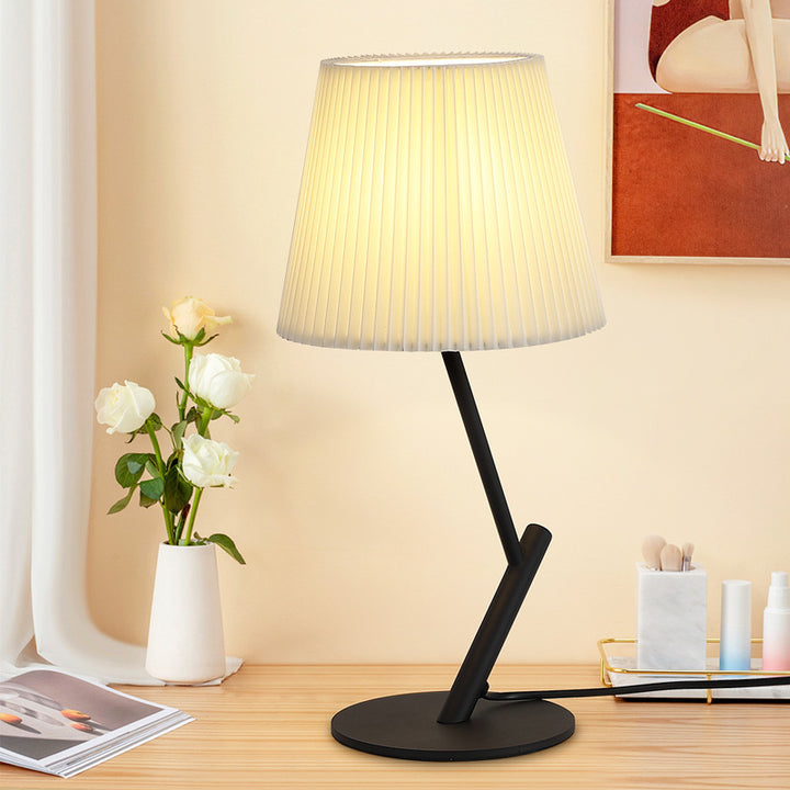 Contemporary Nordic Pleated Fabric Shade Hardware Tube 1-Light Table Lamp For Bedroom