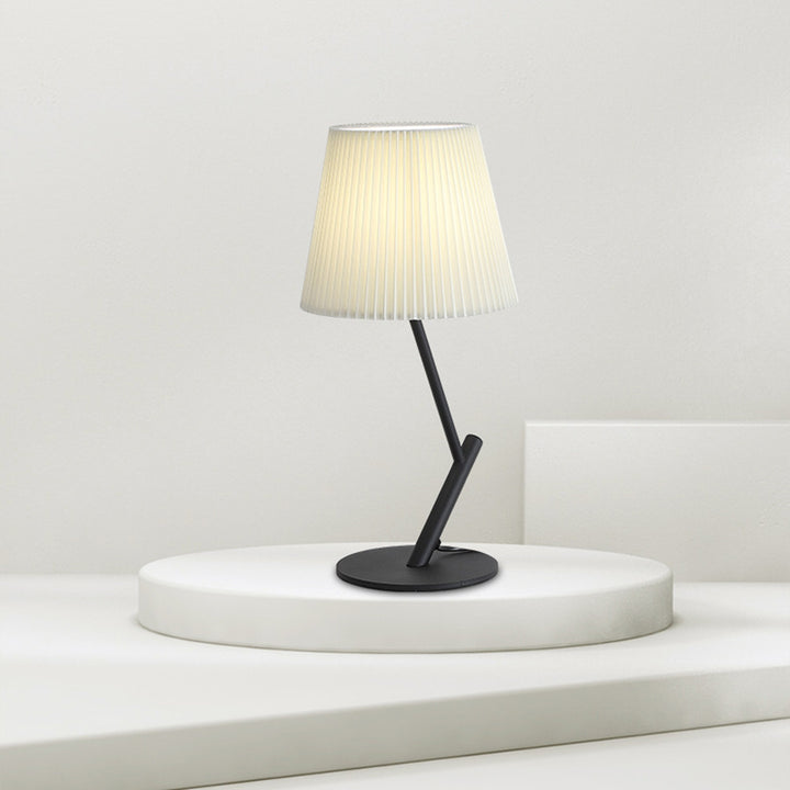 Contemporary Nordic Pleated Fabric Shade Hardware Tube 1-Light Table Lamp For Bedroom