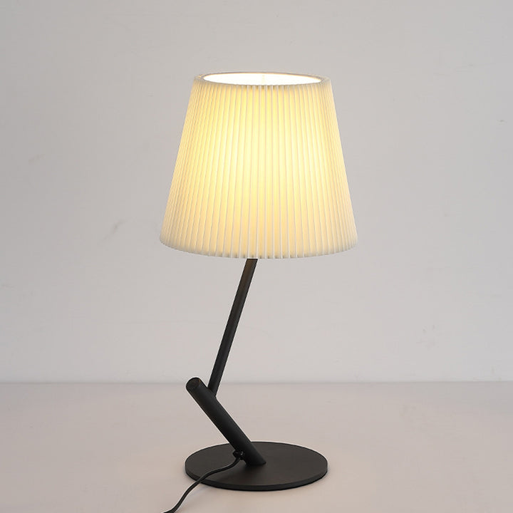 Contemporary Nordic Pleated Fabric Shade Hardware Tube 1-Light Table Lamp For Bedroom
