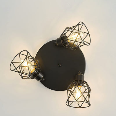 Cadre en fer industriel contemporain Rotation à 360° Plafonnier semi-encastré à 3 lumières pour salon 
