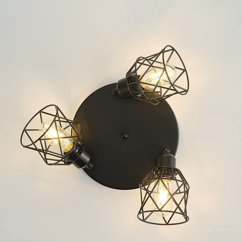 Cadre en fer industriel contemporain Rotation à 360° Plafonnier semi-encastré à 3 lumières pour salon 