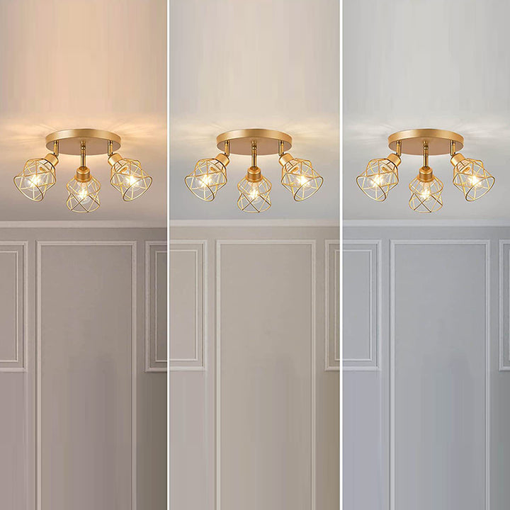 現代的な工業用アイアンフレーム360°回転3灯式セミフラッシュマウント天井ライト（リビングルーム用） 