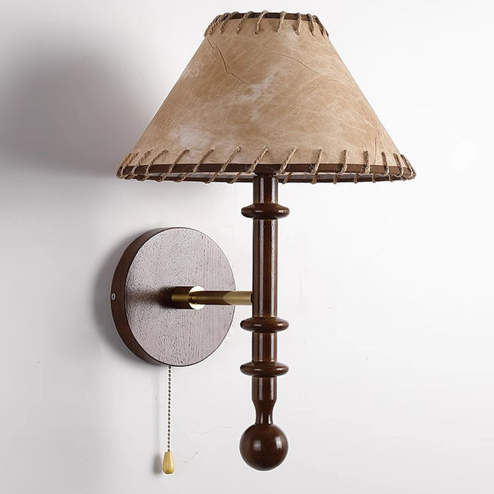 Traditionelle französische Stoffkegel-Lampenschirm-Wandleuchte aus Eschenholz mit 1 Licht für das Schlafzimmer 
