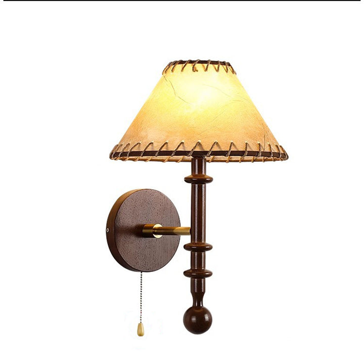 Traditionelle französische Stoffkegel-Lampenschirm-Wandleuchte aus Eschenholz mit 1 Licht für das Schlafzimmer 