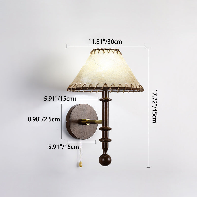 Traditionelle französische Stoffkegel-Lampenschirm-Wandleuchte aus Eschenholz mit 1 Licht für das Schlafzimmer 