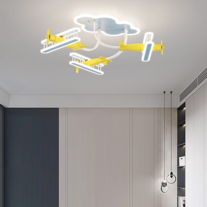Plafonnier LED semi-encastré en acrylique avec avion en bois massif créatif contemporain pour salon 