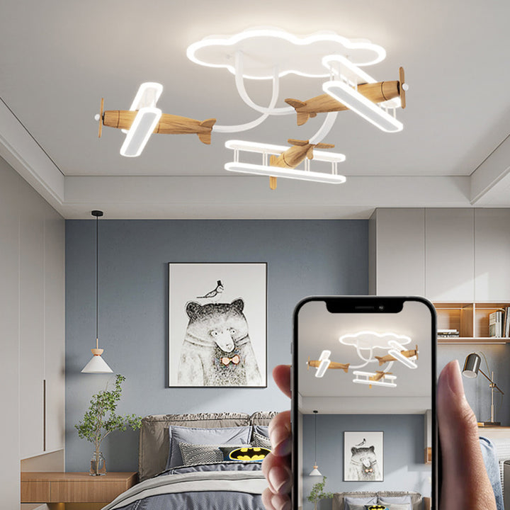 Plafonnier LED semi-encastré en acrylique avec avion en bois massif créatif contemporain pour salon 