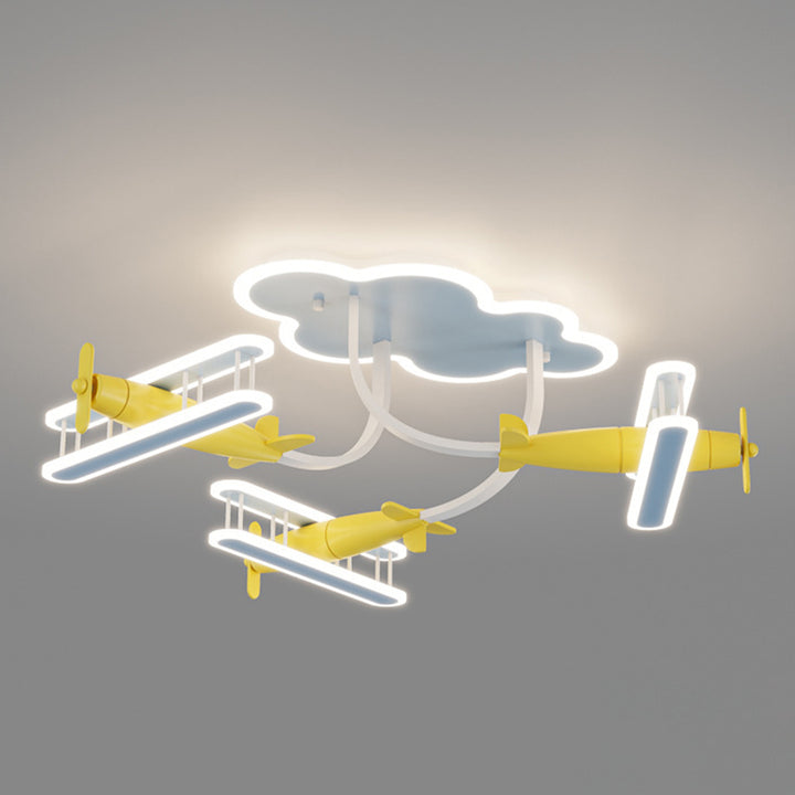 Contemporary Creative Cartoon Solid Wood Plane Acrylic LED Semi-Flush Mount Ceiling Light For Living Room