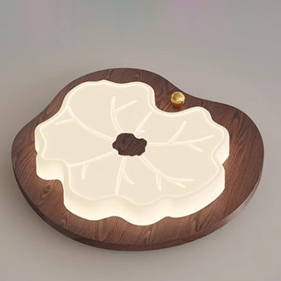 Traditional Japanese Lotus Leaf PE Solid Wood Grain LED Flush Mount Ceiling Light For Bedroom