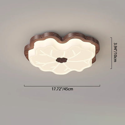 Traditional Japanese Lotus Leaf PE Solid Wood Grain LED Flush Mount Ceiling Light For Bedroom