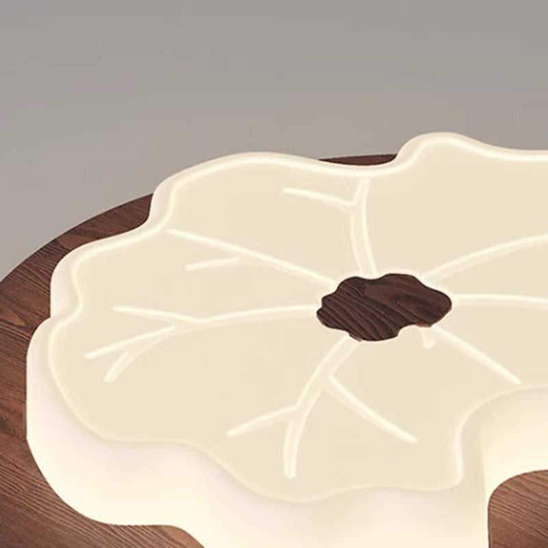 Traditional Japanese Lotus Leaf PE Solid Wood Grain LED Flush Mount Ceiling Light For Bedroom