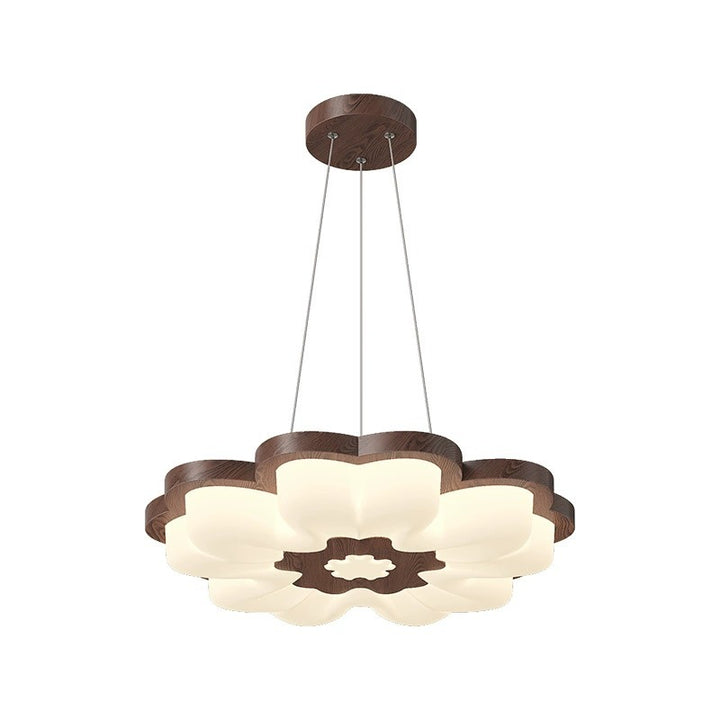 Traditional Vintage Solid Wood Grain PE Flower Shade LED Pendant Light For Bedroom