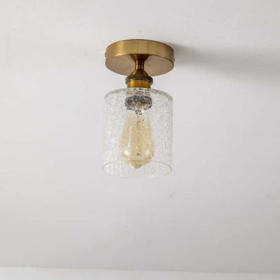 Contemporary Retro Cracked Glass Iron Cylinder 1-Light Semi-Flush Mount Ceiling Light For Living Room