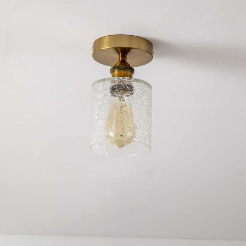 Contemporary Retro Cracked Glass Iron Cylinder 1-Light Semi-Flush Mount Ceiling Light For Living Room
