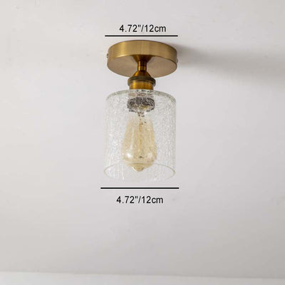 Contemporary Retro Cracked Glass Iron Cylinder 1-Light Semi-Flush Mount Ceiling Light For Living Room