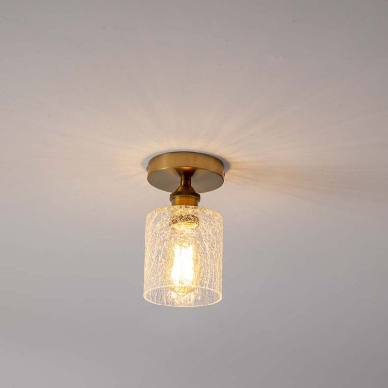 Contemporary Retro Cracked Glass Iron Cylinder 1-Light Semi-Flush Mount Ceiling Light For Living Room