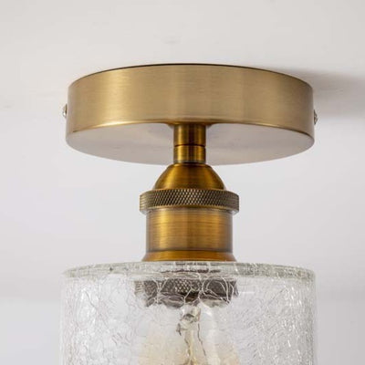 Contemporary Retro Cracked Glass Iron Cylinder 1-Light Semi-Flush Mount Ceiling Light For Living Room