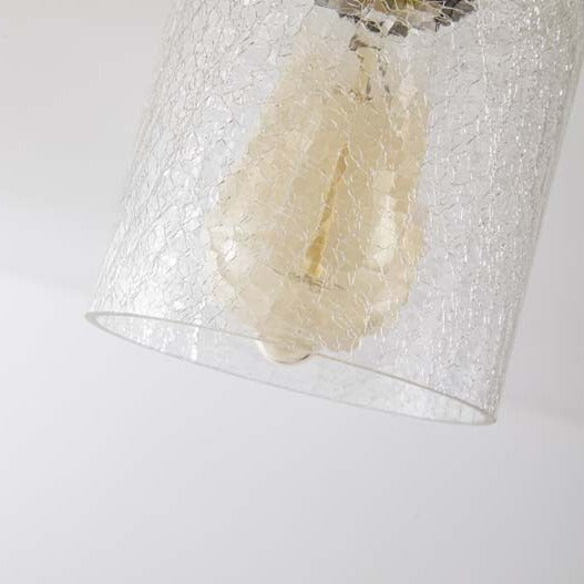 Contemporary Retro Cracked Glass Iron Cylinder 1-Light Semi-Flush Mount Ceiling Light For Living Room