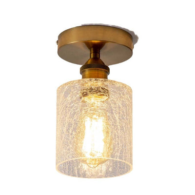 Contemporary Retro Cracked Glass Iron Cylinder 1-Light Semi-Flush Mount Ceiling Light For Living Room