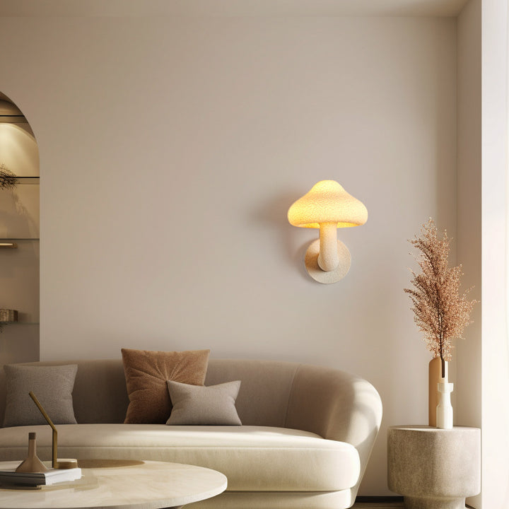 Applique murale 1 lumière en résine créative contemporaine avec abat-jour champignon en matériel pour le salon 