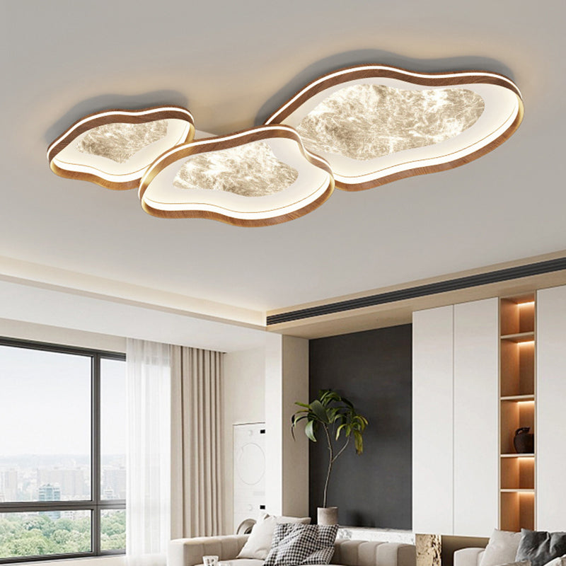 Moderne luxuriöse Eisen- und Aluminium-Deckenleuchte mit Rauchmuster, Walnussholz, gewelltem Rand und LED für das Schlafzimmer 