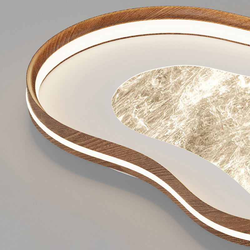 Moderne luxuriöse Eisen- und Aluminium-Deckenleuchte mit Rauchmuster, Walnussholz, gewelltem Rand und LED für das Schlafzimmer 