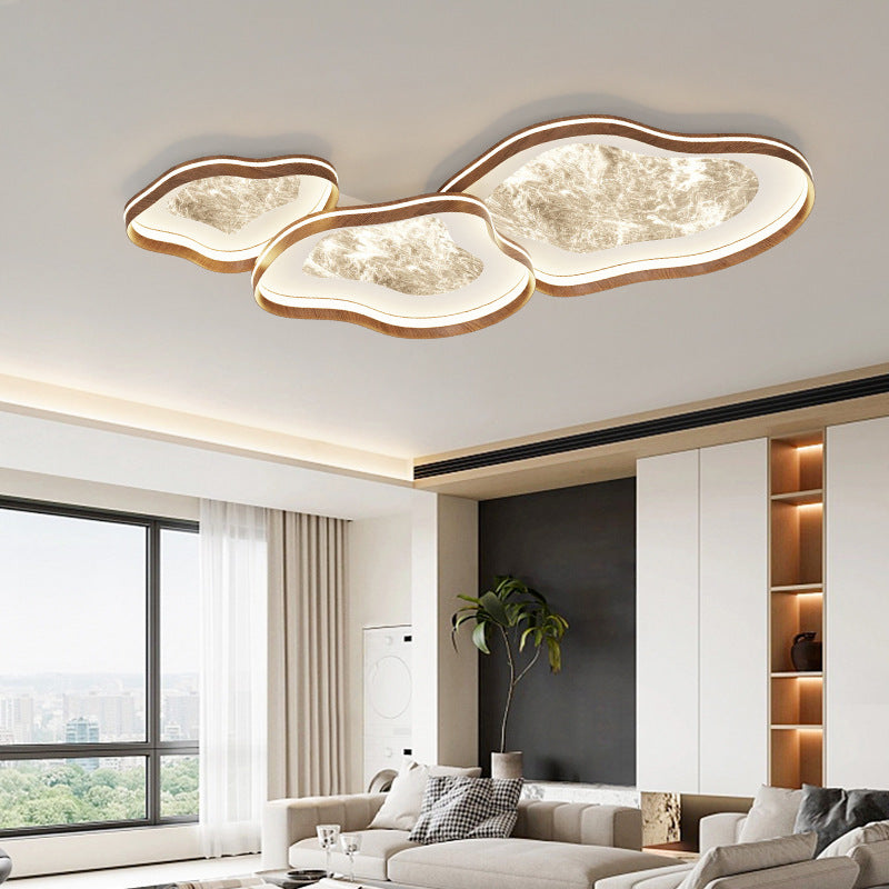 Lumière de plafond affleurante à LED contemporaine en fer de luxe en aluminium motif fumée bois de noyer bord ondulé pour chambre 
