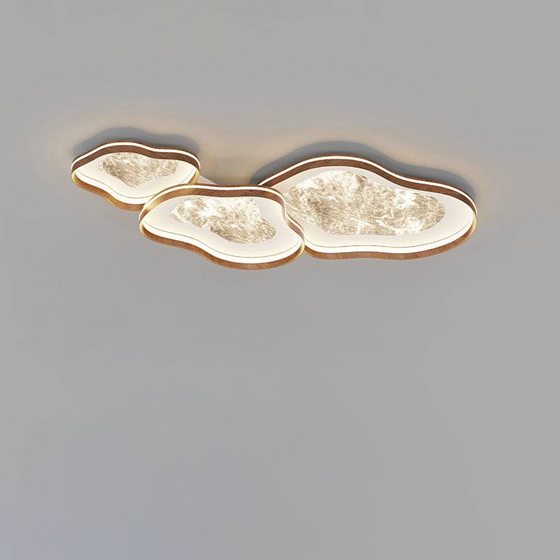 Lumière de plafond affleurante à LED contemporaine en fer de luxe en aluminium motif fumée bois de noyer bord ondulé pour chambre 