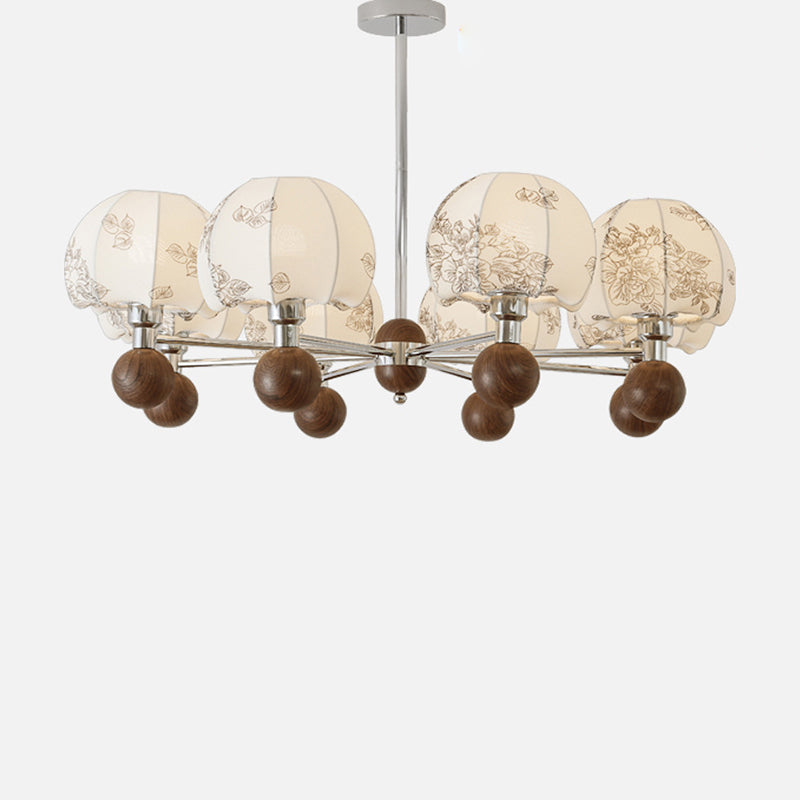 Cadre en métal traditionnel français bois tissu abat-jour rond lustre à 8 lumières pour salon 